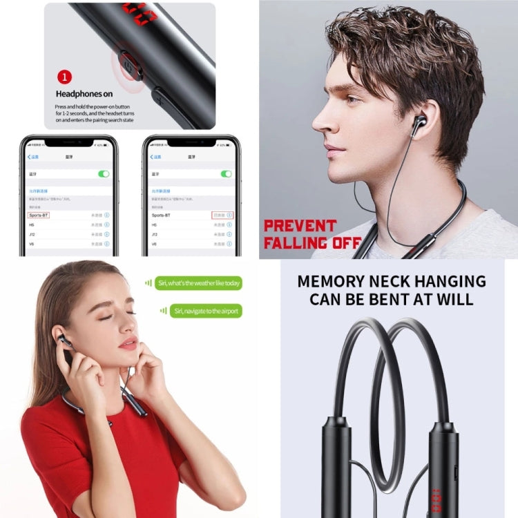 960 Neckband Magnetic Stereo Headphone with LED Display Support TF Card(Red) - Neck-mounted Earphone by PMC TechLife | Online Shopping South Africa | PMC TechLife