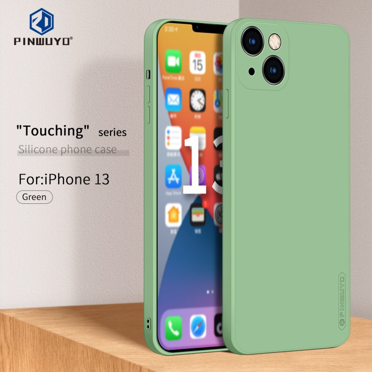 For iPhone 13 PINWUYO Touching Series Liquid Silicone TPU Shockproof Case(Green) - free shipping - PMC TechLife - Order now!