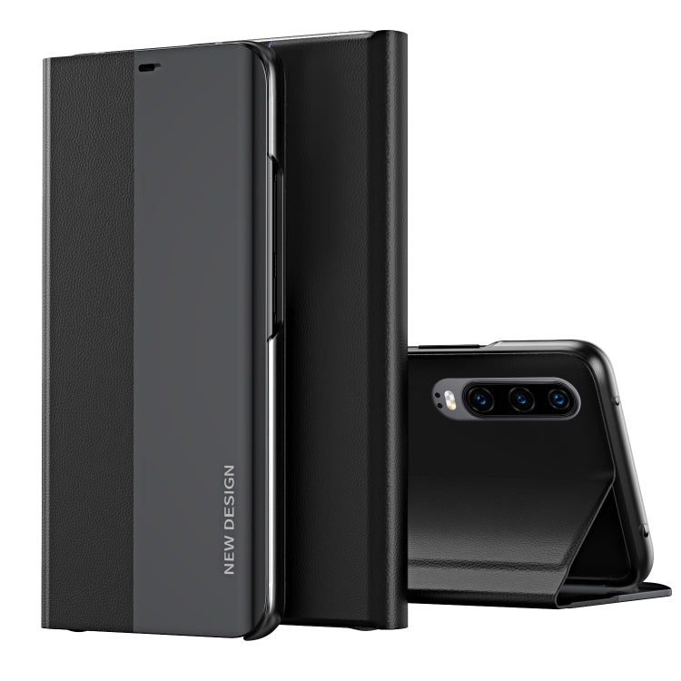 For Huawei P30 Side Electroplated Dormant Ultra-Thin Horizontal Flip Leather Case with Holder(Black) - Huawei Cases by PMC TechLife | Online Shopping South Africa | PMC TechLife | Buy Now Pay Later Mobicred