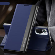 For Xiaomi Redmi Note 10 Pro / Note 10 Pro Max Side Electroplated Magnetic Ultra-Thin Horizontal Flip Leather Case with Holder(Blue)