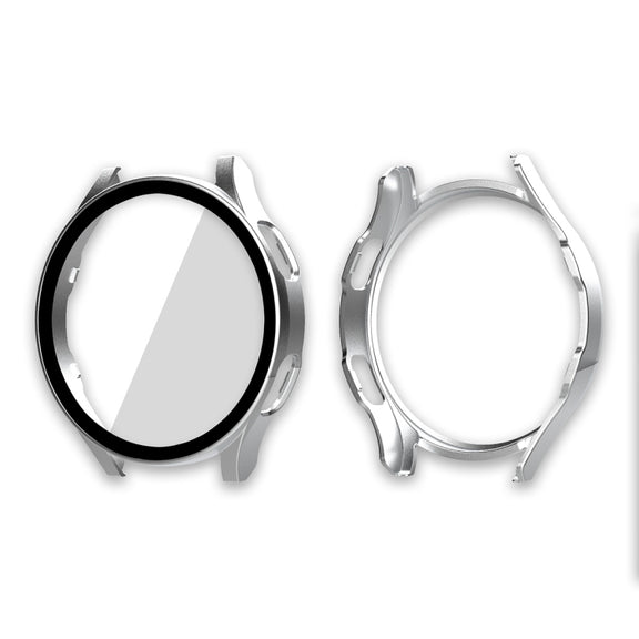 ENKAY Hat-Prince Full Coverage PC Frame + Tempered Glass Protector Composite Case for Samsung Galaxy Watch4 40mm(Silver) - Watch Cases by ENKAY