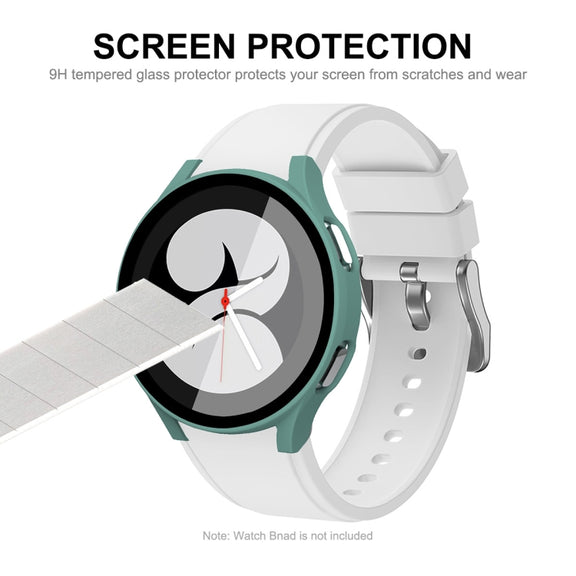 ENKAY Hat-Prince Full Coverage PC Frame + Tempered Glass Protector Composite Case for Samsung Galaxy Watch4 44mm(Black) - Watch Cases by ENKAY