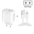 CS-20W Mini Portable PD3.0 + QC3.0 Dual Ports Fast Charger with 3A USB to 8 Pin Data Cable(EU Plug) - USB Charger by PMC TechLife | Online Shopping South Africa | PMC TechLife | Buy Now Pay Later Mobicred