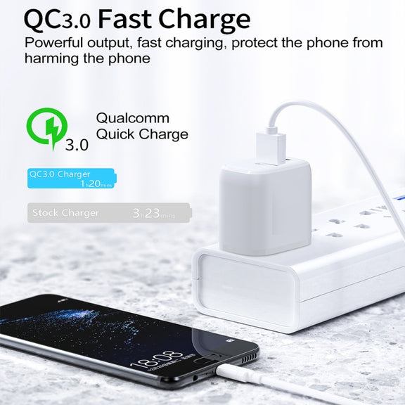 CS-20W Mini Portable PD3.0 + QC3.0 Dual Ports Fast Charger with 3A USB to 8 Pin Data Cable(EU Plug)
