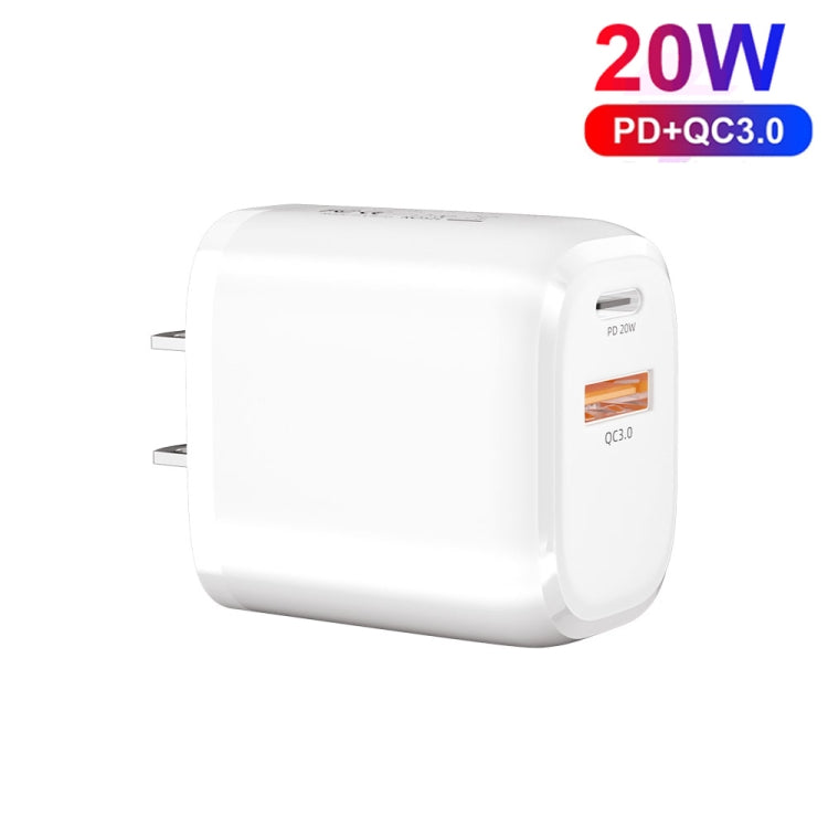 CS-20W Mini Portable PD3.0 + QC3.0 Dual Ports Fast Charger with 3A Type-C to 8 Pin Data Cable(US Plug)