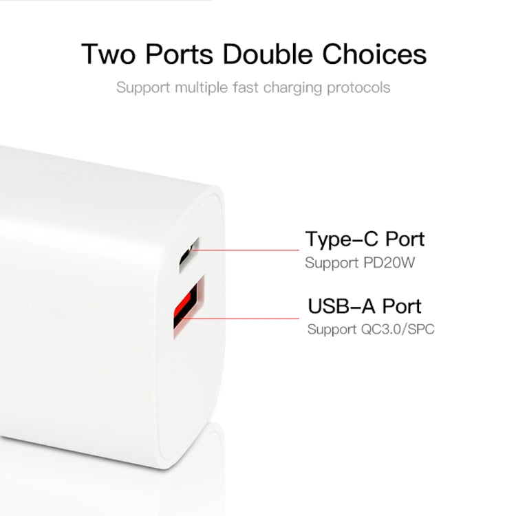 CS-20W Mini Portable PD3.0 + QC3.0 Dual Ports Fast Charger with 3A Type-C to 8 Pin Data Cable(US Plug)