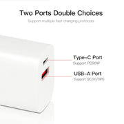 CS-20W Mini Portable PD3.0 + QC3.0 Dual Ports Fast Charger with 3A Type-C to 8 Pin Data Cable(US Plug)