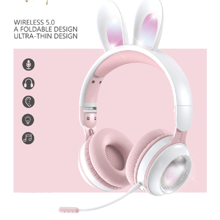 KE-01 Rabbit Ear Wireless Bluetooth 5.0 Stereo Music Foldable Headset with Mic For PC(Pink)