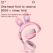 KE-01 Rabbit Ear Wireless Bluetooth 5.0 Stereo Music Foldable Headset with Mic For PC(Pink)