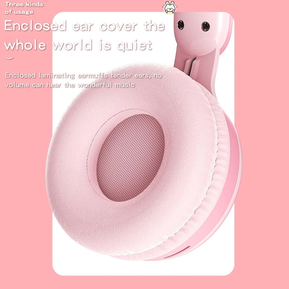 KE-01 Rabbit Ear Wireless Bluetooth 5.0 Stereo Music Foldable Headset with Mic For PC(Pink)