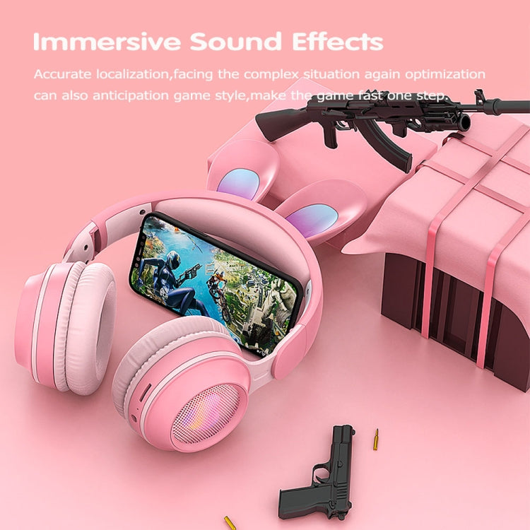 KE-01 Rabbit Ear Wireless Bluetooth 5.0 Stereo Music Foldable Headset with Mic For PC(White Pink) - Headset & Headphone by PMC TechLife | Online Shopping South Africa | PMC TechLife