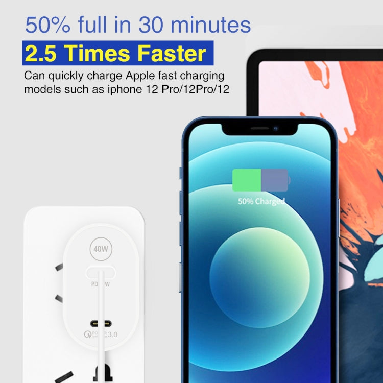 002 40W Dual Port PD / Type-C Fast Charger with USB-C to 8 Pin Data Cable, EU Plug(White) - free shipping - PMC TechLife - Order now!