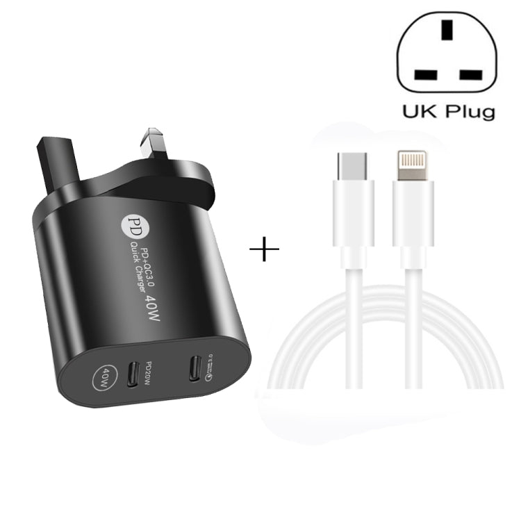 002 40W Dual Port PD / Type-C Fast Charger with USB-C to 8 Pin Data Cable, UK Plug(White) - USB Charger by PMC TechLife | Online Shopping South Africa | PMC TechLife | Buy Now Pay Later Mobicred