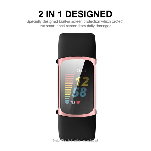 For Fitbit Charge 5/ Charge 6 ENKAY Hat-Prince Full Coverage Electroplated Soft TPU Case Scratch Resistant Cover(Pink)