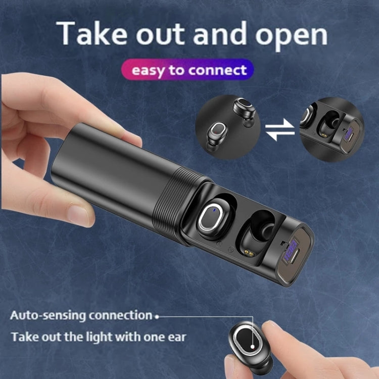 T&G TG909 TWS In-Ear Mini Dual Channel Stereo Bluetooth Earphones with LED Display(Black Silver)