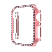 ENKAY Hat-Prince Electroplate PC Diamond Watch Case + Full Coverage Curved PET Screen Protector Film For Apple Watch Series 8 / 7 45mm(Pink) - Watch Cases by ENKAY