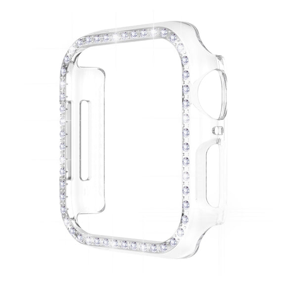 ENKAY Hat-Prince Electroplate PC Diamond Watch Case + Full Coverage Curved PET Screen Protector Film For Apple Watch Series 8 / 7 45mm(Transparent) - Watch Cases by ENKAY