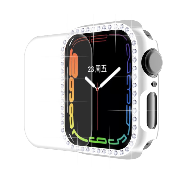 ENKAY Hat-Prince Electroplate PC Diamond Watch Case + Full Coverage Curved PET Screen Protector Film For Apple Watch Series 8 / 7 45mm(Silver) - Watch Cases by ENKAY | Online Shopping South Africa | PMC TechLife | Buy Now Pay Later Mobicred