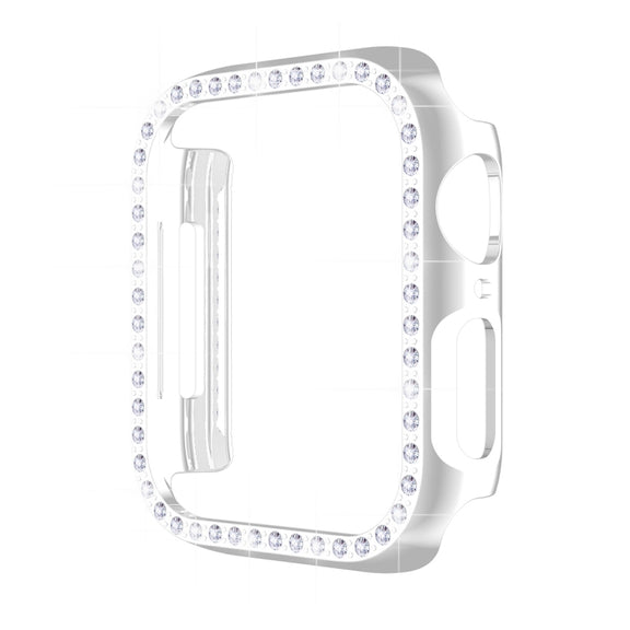 ENKAY Hat-Prince Electroplate PC Diamond Watch Case + Full Coverage Curved PET Screen Protector Film For Apple Watch Series 8 / 7 45mm(Silver) - Watch Cases by ENKAY