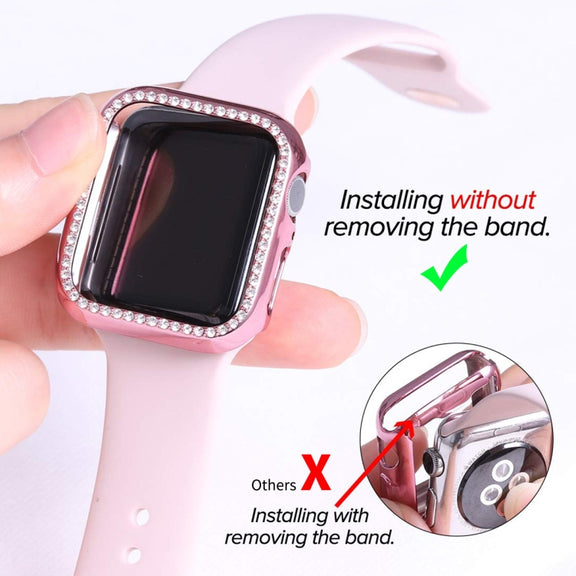ENKAY Hat-Prince Electroplate PC Diamond Watch Case + Full Coverage Curved PET Screen Protector Film For Apple Watch Series 8 / 7 45mm(Transparent) - Watch Cases by ENKAY