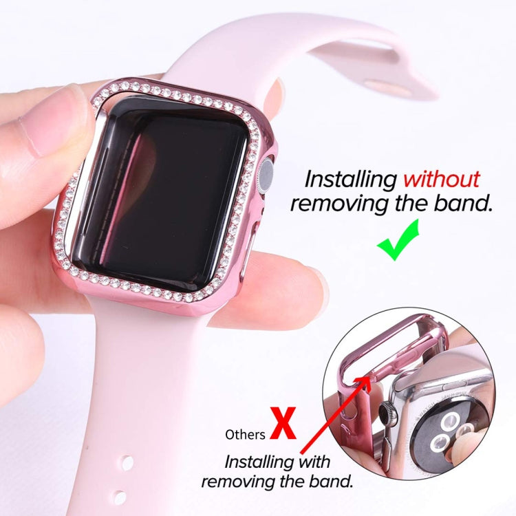 ENKAY Hat-Prince Electroplate PC Diamond Watch Case + Full Coverage Curved PET Screen Protector Film For Apple Watch Series 8 / 7 45mm(Pink) - Watch Cases by ENKAY | Online Shopping South Africa | PMC TechLife | Buy Now Pay Later Mobicred