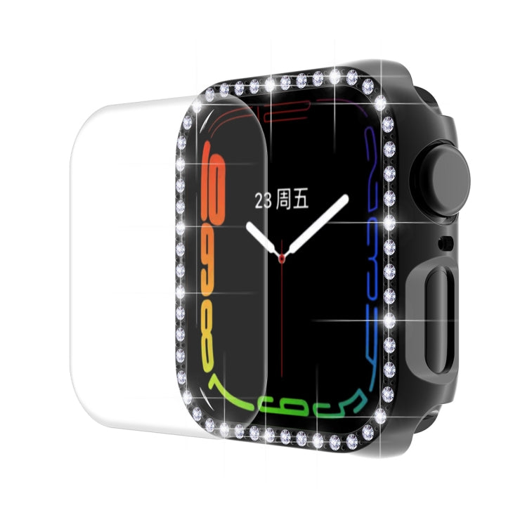 ENKAY Hat-Prince Electroplate PC Diamond Watch Case + Full Coverage Curved PET Screen Protector Film For Apple Watch Series 8 / 7 41mm(Black) - Watch Cases by ENKAY | Online Shopping South Africa | PMC TechLife | Buy Now Pay Later Mobicred