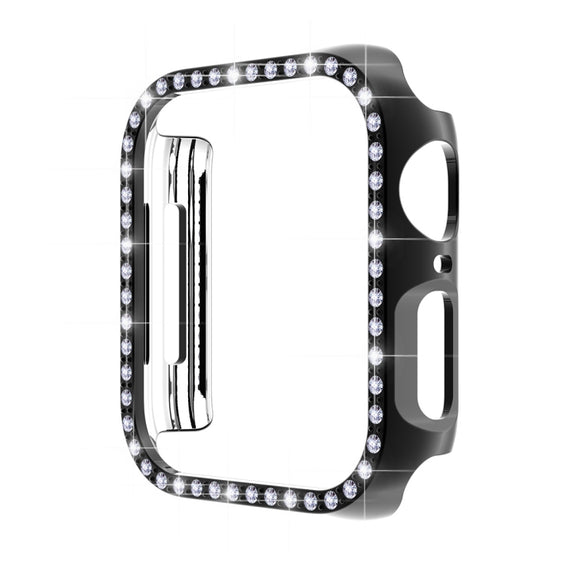 ENKAY Hat-Prince Electroplate PC Diamond Watch Case + Full Coverage Curved PET Screen Protector Film For Apple Watch Series 8 / 7 41mm(Black) - Watch Cases by ENKAY