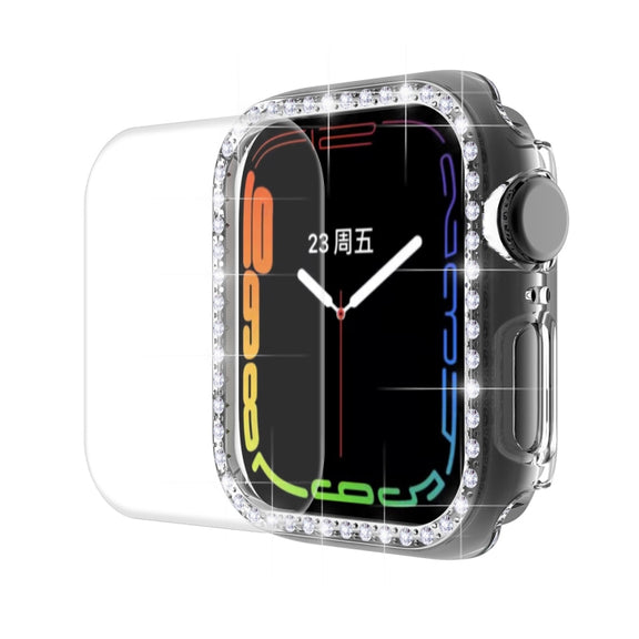 ENKAY Hat-Prince Electroplate PC Diamond Watch Case + Full Coverage Curved PET Screen Protector Film For Apple Watch Series 8 / 7 41mm(Transparent) - Watch Cases by ENKAY