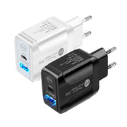 PD25W USB-C / Type-C + QC3.0 USB Dual Ports Fast Charger, EU Plug(White)