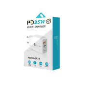 PD25W USB-C / Type-C + QC3.0 USB Dual Ports Fast Charger, EU Plug(White)