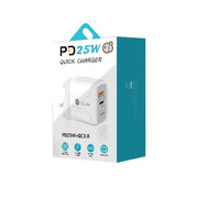 PD25W USB-C / Type-C + QC3.0 USB Dual Ports Fast Charger with USB-C to 8 Pin Data Cable, UK Plug(Black)