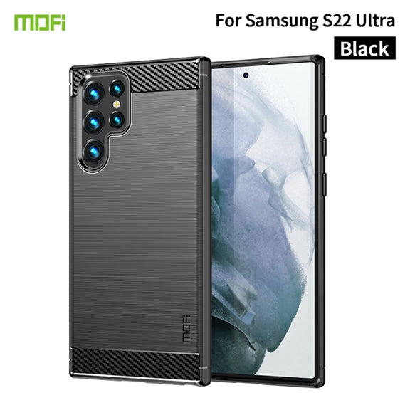 For Samsung Galaxy S22 Ultra 5G MOFI Gentleness Series Brushed Texture Carbon Fiber Soft TPU Case(Black)
