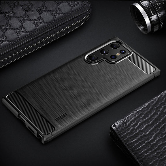 For Samsung Galaxy S22 Ultra 5G MOFI Gentleness Series Brushed Texture Carbon Fiber Soft TPU Case(Black)