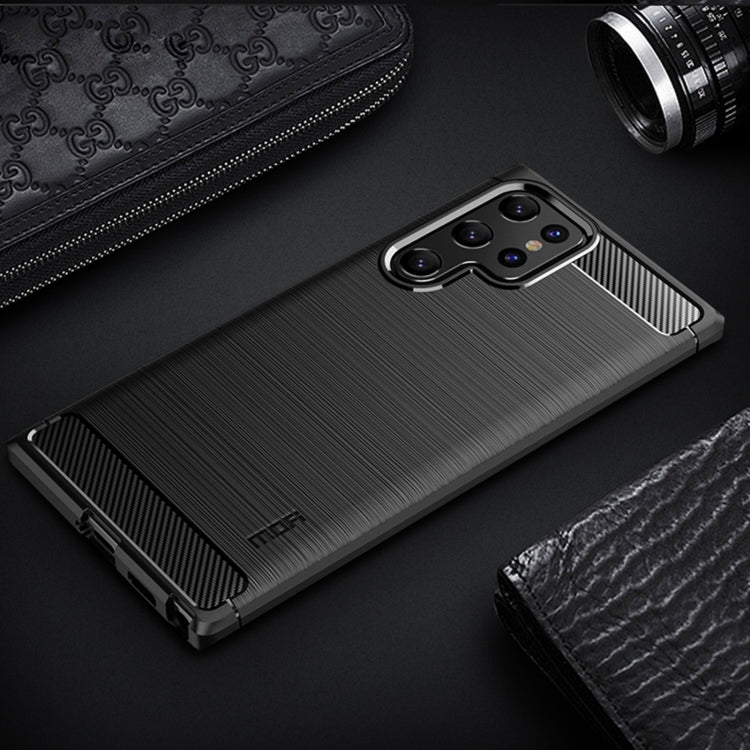 For Samsung Galaxy S22 Ultra 5G MOFI Gentleness Series Brushed Texture Carbon Fiber Soft TPU Case(Black)