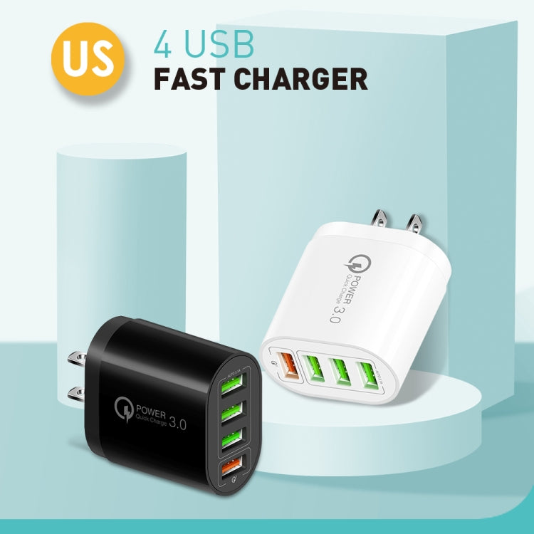 QC-04 QC3.0 + 3 x USB2.0 Multi-ports Charger with 3A USB to 8 Pin Data Cable,US Plug(Black) - USB Charger by PMC TechLife | Online Shopping South Africa | PMC TechLife