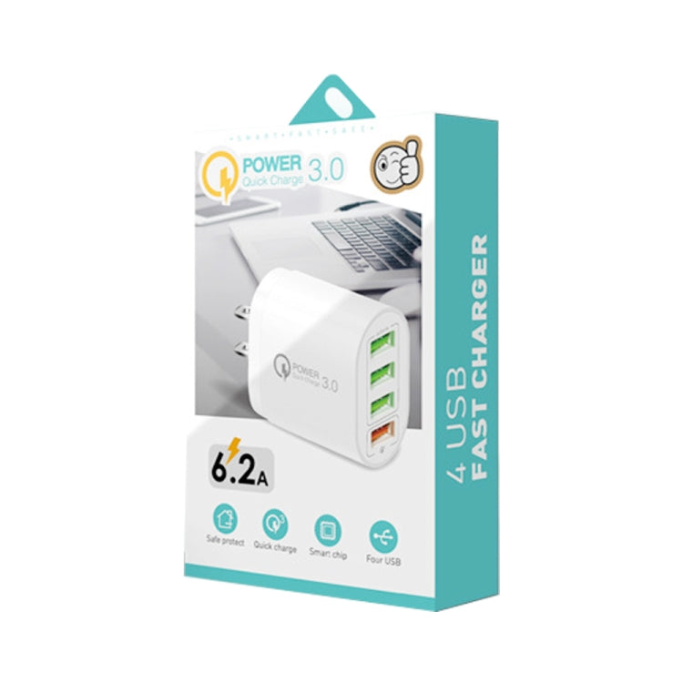 QC-04 QC3.0 + 3 x USB2.0 Multi-ports Charger with 3A USB to 8 Pin Data Cable,US Plug(Black) - USB Charger by PMC TechLife | Online Shopping South Africa | PMC TechLife