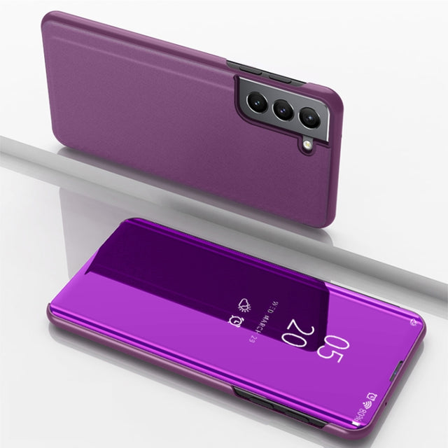 For Samsung Galaxy S22 Plus 5G Plated Mirror Horizontal Flip Leather Case with Holder(Purple)