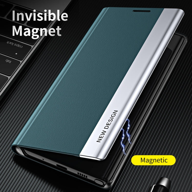 For Samsung Galaxy S22 Ultra 5G Side Electroplated Magnetic Ultra-Thin Horizontal Flip Leather Case with Holder(Black) - free shipping - PMC Jewellery - Order now!