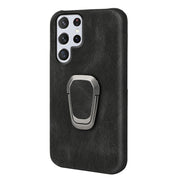 Ring Holder PU Phone Case For Samsung Galaxy S22 Ultra 5G(Black)