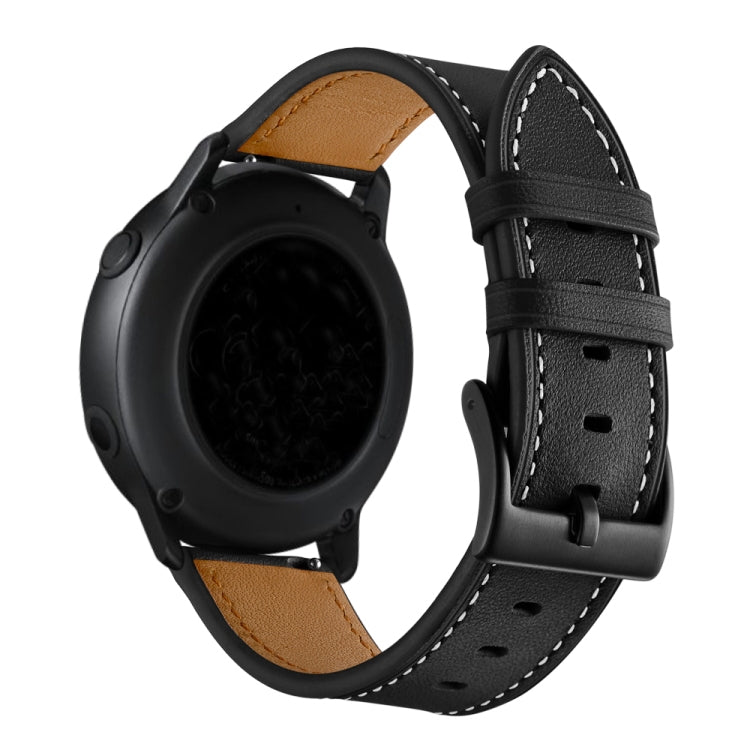 For Huawei Watch GT3 46mm / Watch GT Runner First Layer Leather Sewing Thread Watch Band (Black) - Watch Bands by PMC TechLife | Online Shopping South Africa | PMC TechLife | Buy Now Pay Later Mobicred