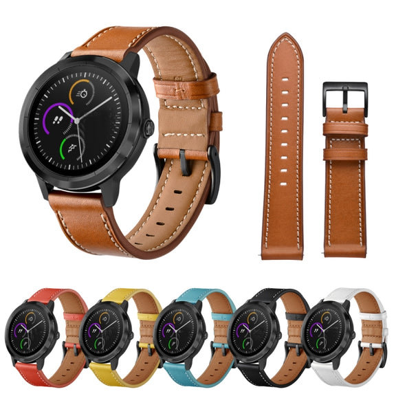 For Huawei Watch GT3 46mm / Watch GT Runner First Layer Leather Sewing Thread Watch Band (Black)