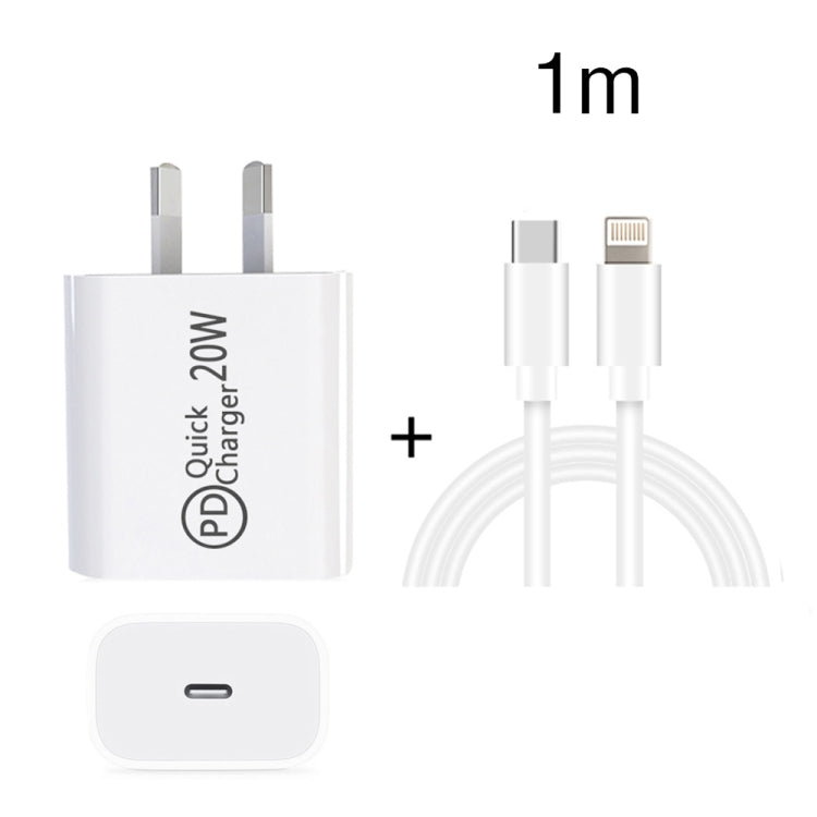 1m AU-20W PD USB-C / Type-C Travel Charger with USB-C to 8 Pin Data Cable, AU Plug - USB Charger by PMC TechLife | Online Shopping South Africa | PMC TechLife | Buy Now Pay Later Mobicred