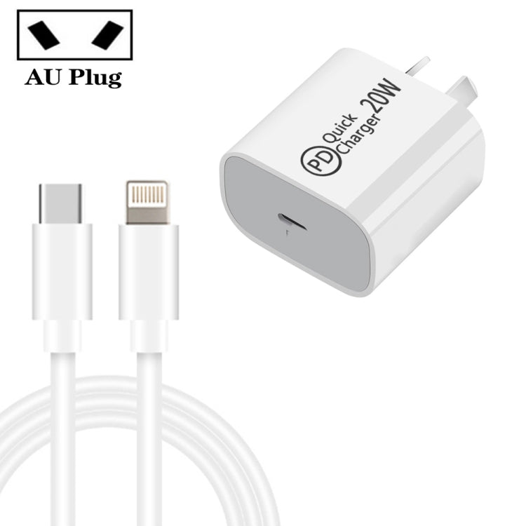2m AU-20W PD USB-C / Type-C Travel Charger with USB-C to 8 Pin Data Cable, AU Plug - USB Charger by PMC TechLife | Online Shopping South Africa | PMC TechLife | Buy Now Pay Later Mobicred