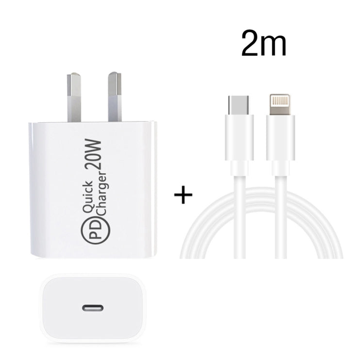2m AU-20W PD USB-C / Type-C Travel Charger with USB-C to 8 Pin Data Cable, AU Plug - USB Charger by PMC TechLife | Online Shopping South Africa | PMC TechLife | Buy Now Pay Later Mobicred