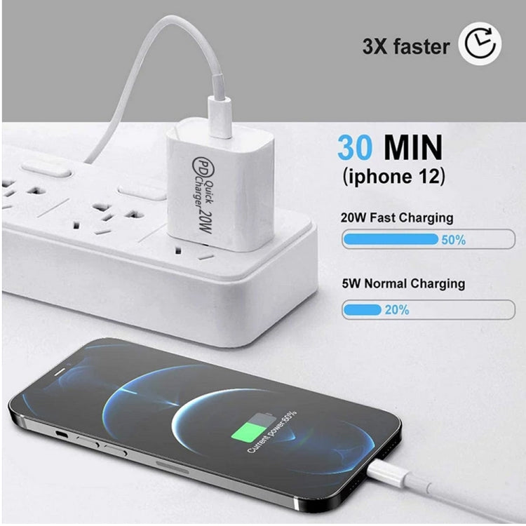 2m AU-20W PD USB-C / Type-C Travel Charger with USB-C to 8 Pin Data Cable, AU Plug - USB Charger by PMC TechLife | Online Shopping South Africa | PMC TechLife | Buy Now Pay Later Mobicred