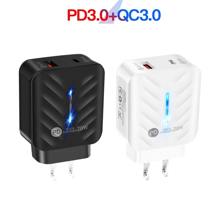 PD03 20W PD3.0 + QC3.0 USB Charger with USB to 8 Pin Data Cable, US Plug(Black) - USB Charger by PMC TechLife | Online Shopping South Africa | PMC TechLife | Buy Now Pay Later Mobicred