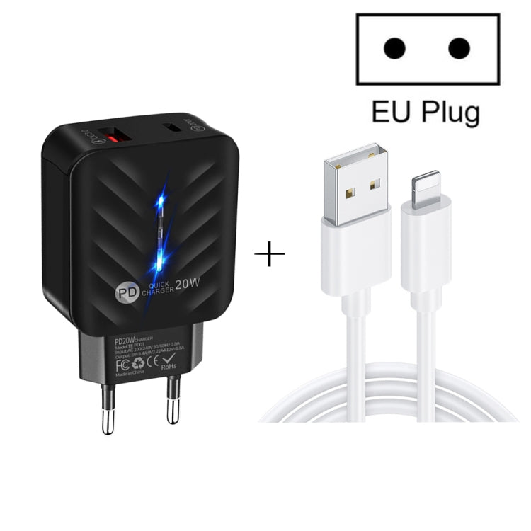 PD03 20W PD3.0 + QC3.0 USB Charger with USB to 8 Pin Data Cable, EU Plug(White) - USB Charger by PMC TechLife | Online Shopping South Africa | PMC TechLife | Buy Now Pay Later Mobicred