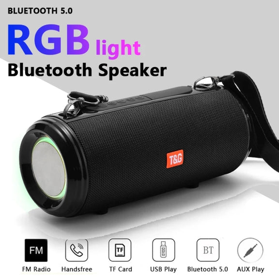 T&G TG537 RGB Light Portable Water-resistant Bluetooth Speaker Supports FM / TF Card(Black)