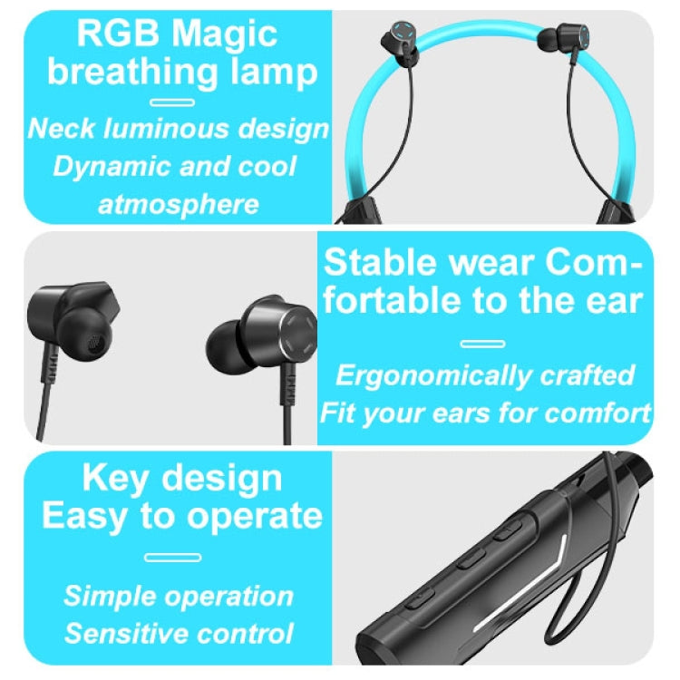 JG4 Flashing LED Neck-mounted Stereo Bluetooth Wireless Earphone(Blue) - Neck-mounted Earphone by PMC TechLife | Online Shopping South Africa | PMC TechLife