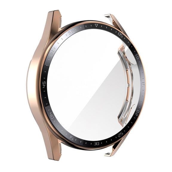 For Huawei Watch GT 3 46mm ENKAY PC Frame + Tempered Glass Protector Case With Scale(Rose Gold) - Watch Cases by ENKAY